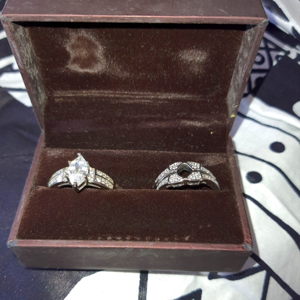 18K GP Engagement Ring Set, 3-pcs Stackable Oval Cut Stone
